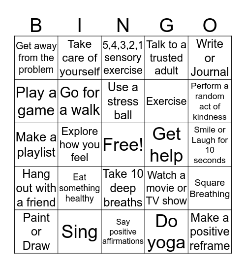 Coping Skills Bingo Card