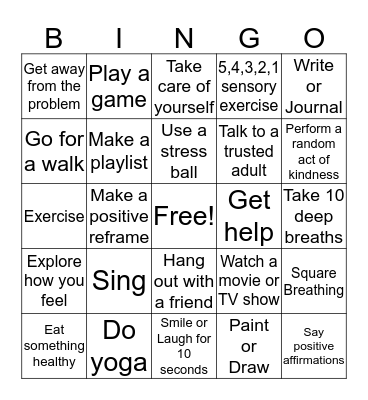 Coping Skills Bingo Card