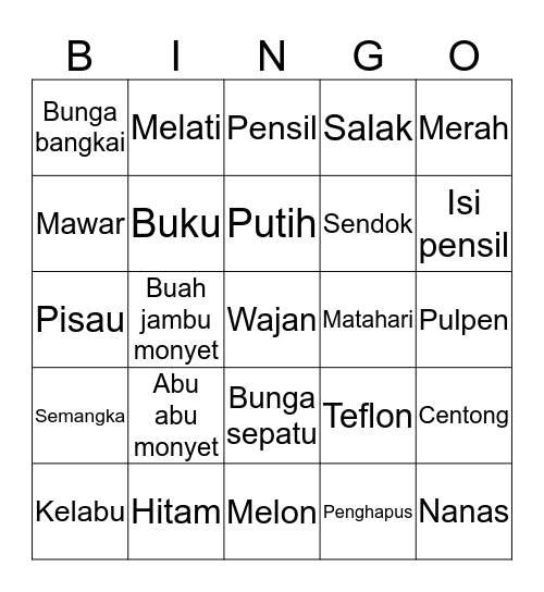 Punya Roro Bingo Card