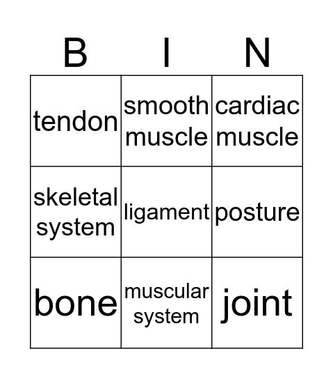 Muscular and Skeletal System Bingo Card