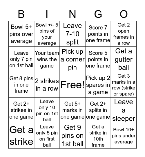 Bowling Bingo Card