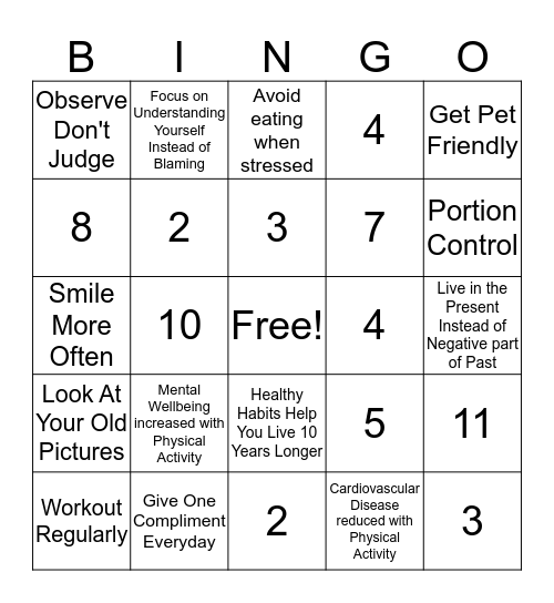 Health - Well Being - Longevity Bingo Card
