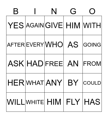 DOLCH SIGHT WORDS 5 Bingo Card