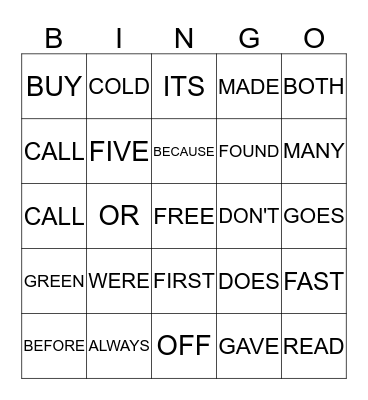 DOLCH SIGHT WORDS 6 Bingo Card