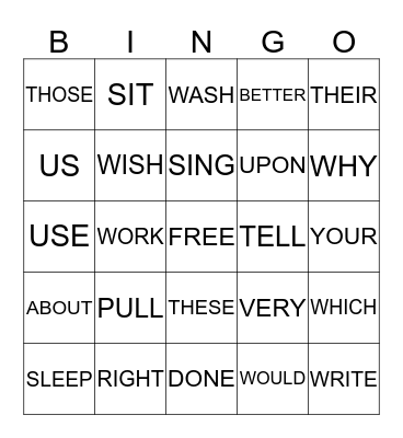 DOLCH SIGHT WORDS 7 Bingo Card