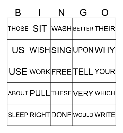 DOLCH SIGHT WORDS 7 Bingo Card