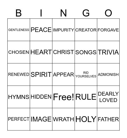 COLOSSIANS 3 Bingo Card