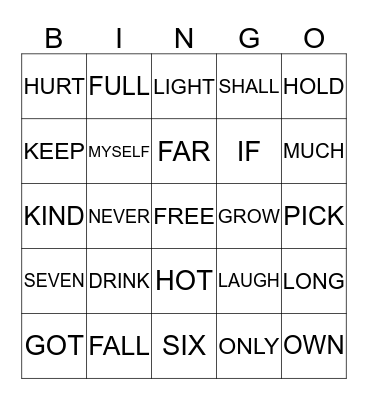 DOLCH SIGHT WORDS 8 Bingo Card