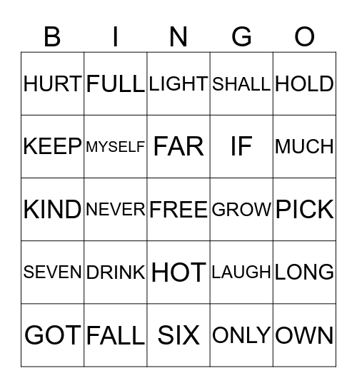 DOLCH SIGHT WORDS 8 Bingo Card