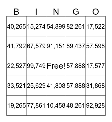 4th Grade Bingo Card