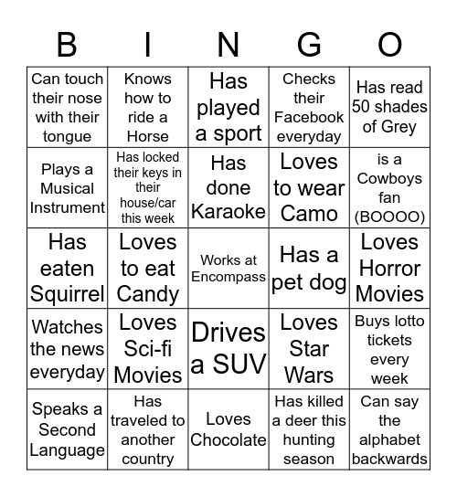 GET TO KNOW YOUR CO-WORKER Bingo Card