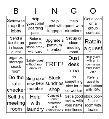 Holiday INN Express Bingo Card