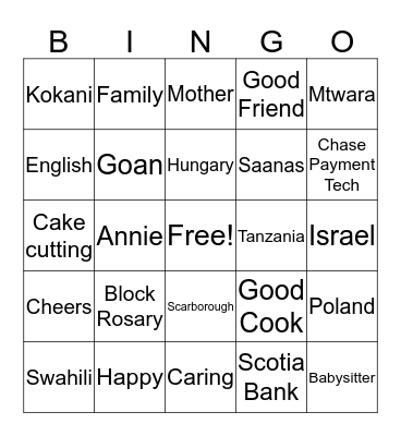 Annie's 70th Birthday Bingo Card
