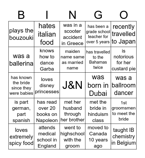 BRIDAL PARTY BINGO! Bingo Card