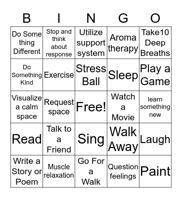 Coping Skills Bingo Card