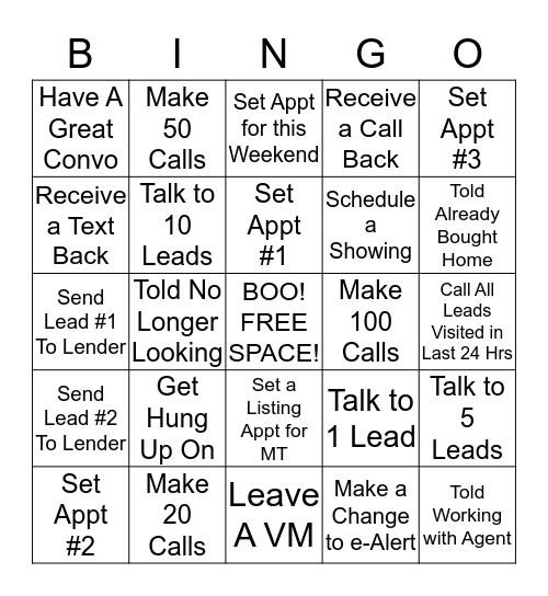 Bring Leads Back From The Dead BINGO Card
