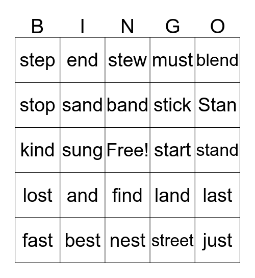 ST/NG Words Bingo Card