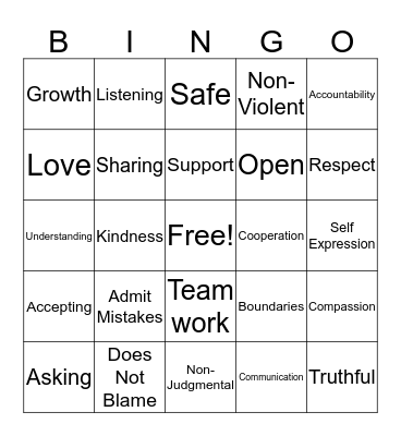 Healty Relationships Bingo Card