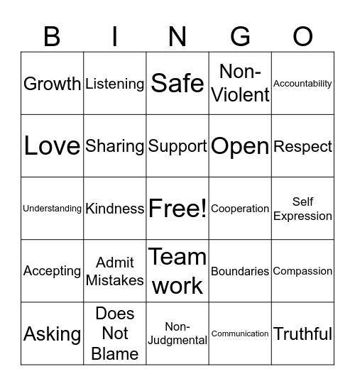 Healty Relationships Bingo Card