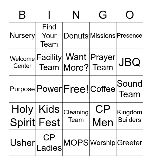 Center Point Bingo Card