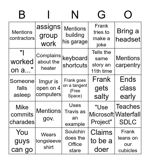 Ganther Bingo Card