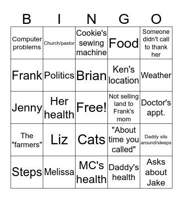 Mima Bingo Card