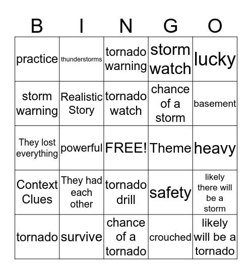 4th grade LR The Storm Bingo Card