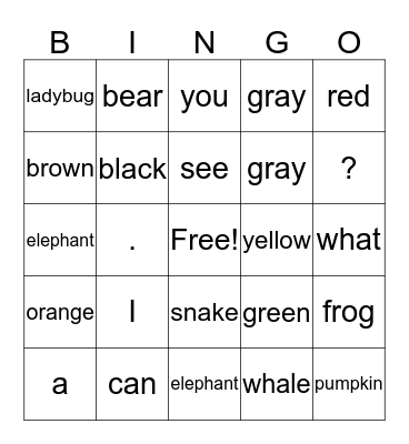I Can See Bingo Card