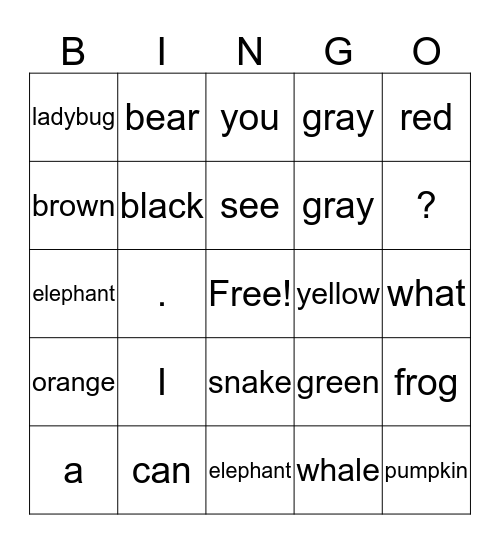 I Can See Bingo Card