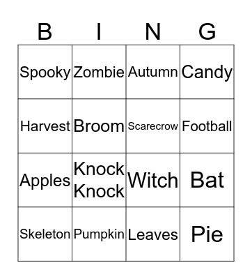 3T Fall Bingo Card
