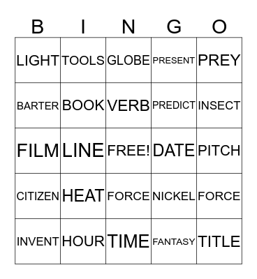 VOCABULARY BINGO Card