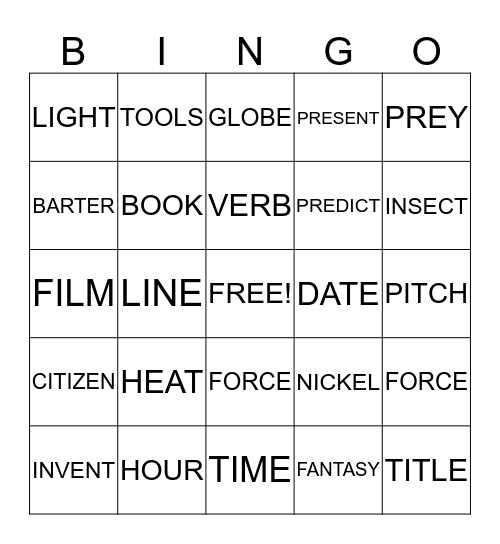 VOCABULARY BINGO Card