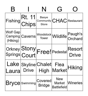 Chalet High Bingo Card
