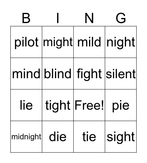 Spelling Words - Lesson 5 Bingo Card