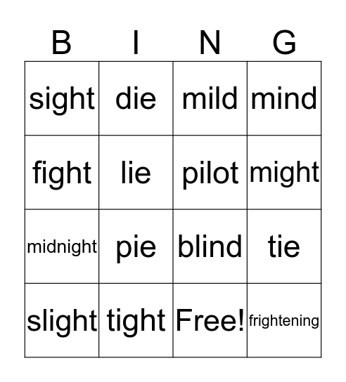 Spelling Words - Lesson 5 Bingo Card