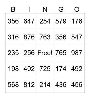 PLACE VALUE BINGO Card