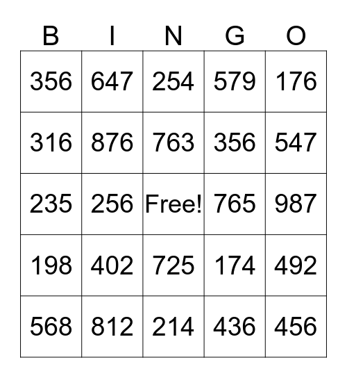 PLACE VALUE BINGO Card