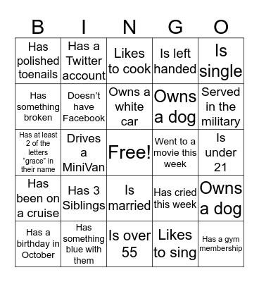 Find Someone Who Bingo Card