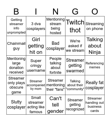 Twitchcon Bingo Card