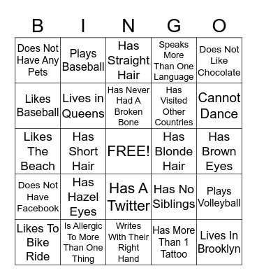 Ice Breaker Bingo Card