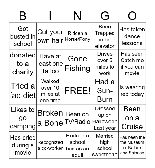 HAVE YOU EVER ?  Bingo Card