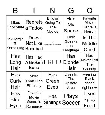 Ice Breaker Bingo Card