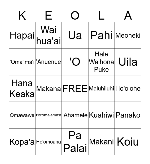 Hawaiian 2: V17-22 Bingo Card