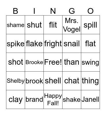 Happy Fall! Brooke, Janell, and Shelby!!! Bingo Card