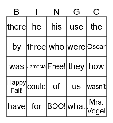 Happy Fall!  Jamecia and Oscar!! Bingo Card