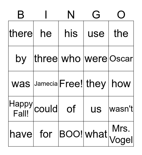 Happy Fall!  Jamecia and Oscar!! Bingo Card