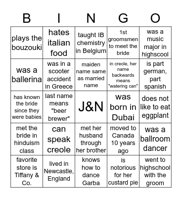 BRIDAL PARTY BINGO! Bingo Card