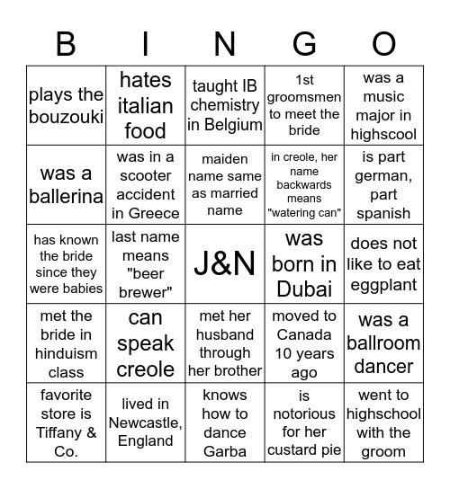 BRIDAL PARTY BINGO! Bingo Card