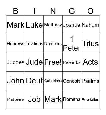 Bible Bingo Card