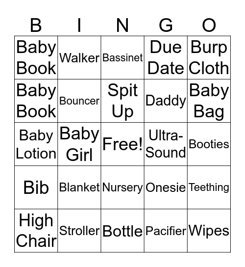 Christy’s Baby Shower Bingo Card